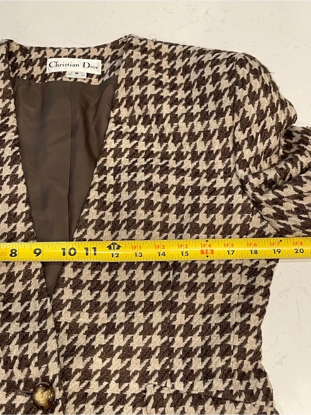 VINTAGE CHRISTIAN DIOR BROWN CHECK HOUNDSTOOTH BLAZER JACKET 8